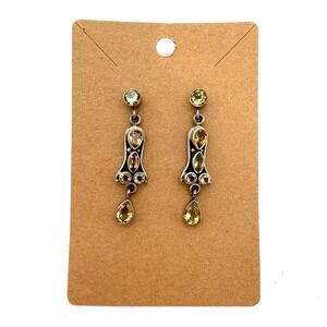 Sterling Silver Dangle Earrings‎ with Citrine Gemstones Elegant Jewelry Boho 925